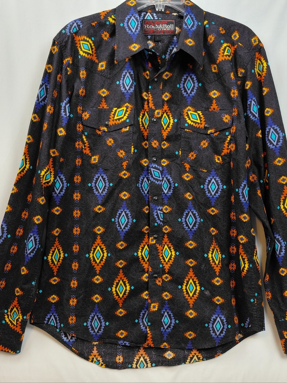 Rock & Roll Cowboy 100% Cotton Snap Button Long Sleeve Shirt Size Large